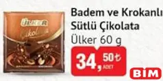 ÜLKER BADEM VE KROKANLI SÜTLÜ ÇİKOLATA 60 G